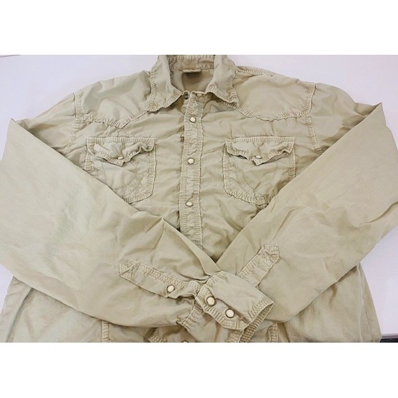 True Religion Press Button Western Style Womans Long Sleeve Khaki Shirt Size 3XL - Picture 1 of 4